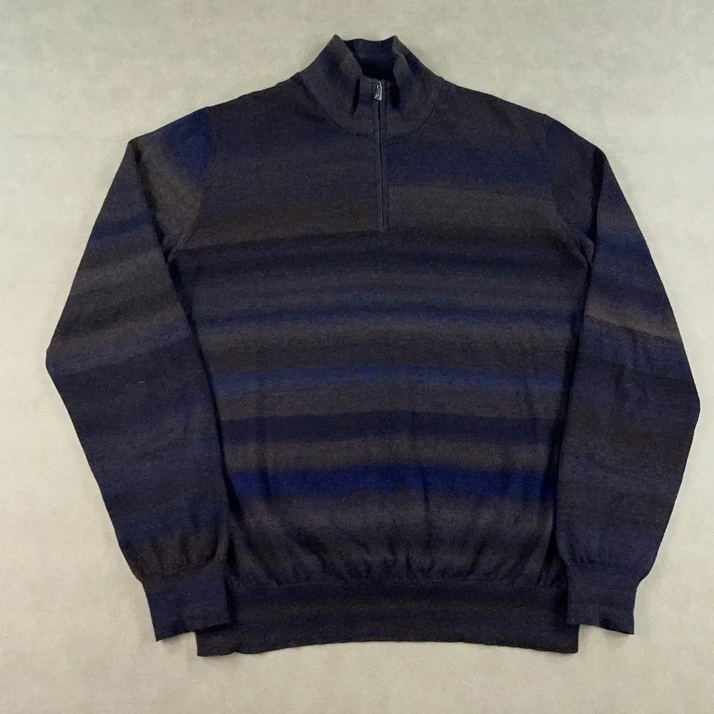 Isaia Cashmere Quarter Zip Sweater Mens Large Striped Long Sleeve Pullover Italy - Picture 2 of 15